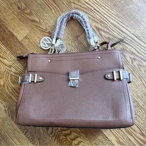 MKF Collection Tenna Satchel Handbag and Wristlet Set Cognac Brown NEW $139